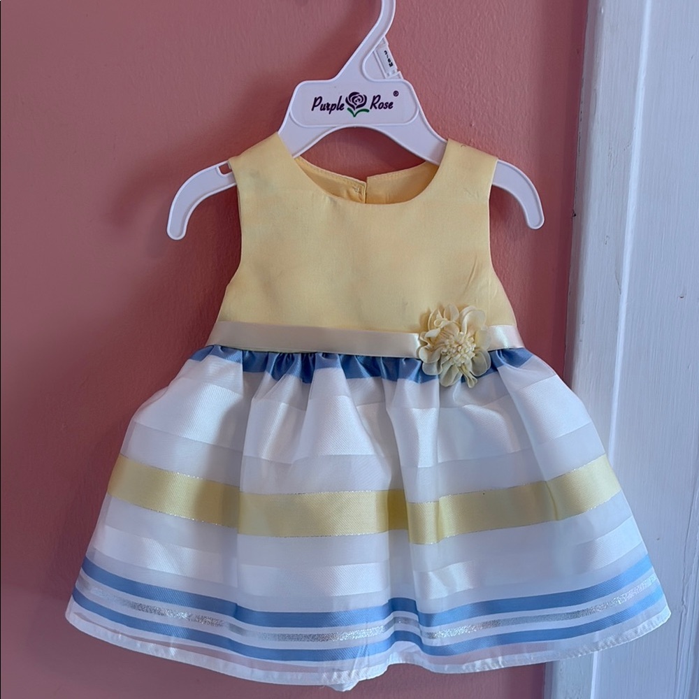 Yellow and Blue Striped Kids Dress